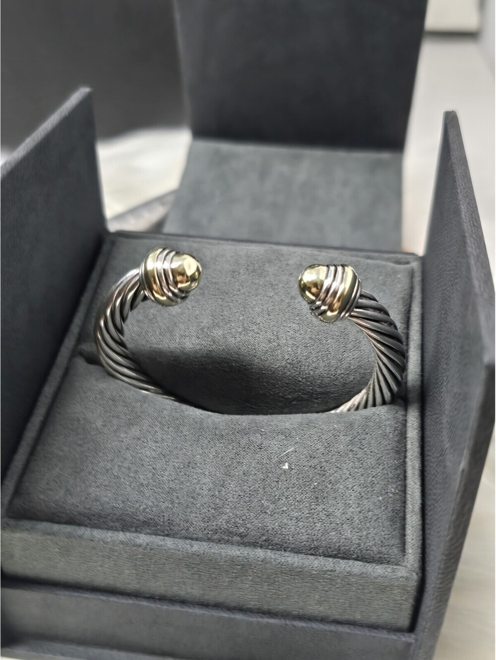 David Yurman 7mm Cable Cuff Bracelet 925 Sterling 14K Gold